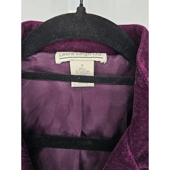 Vintage Laura Leigh Ltd Womens Sz 6 Velvet Velour Blazer Jacket Purple - Picture 3 of 4